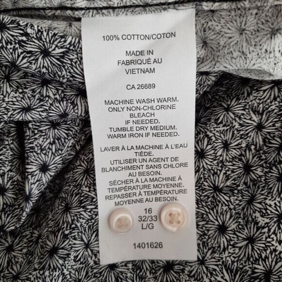 BEN SHERMAN Floral 100% Cotton Button Down Casual Shirt B&W Men's Sz L - Picture 12 of 12